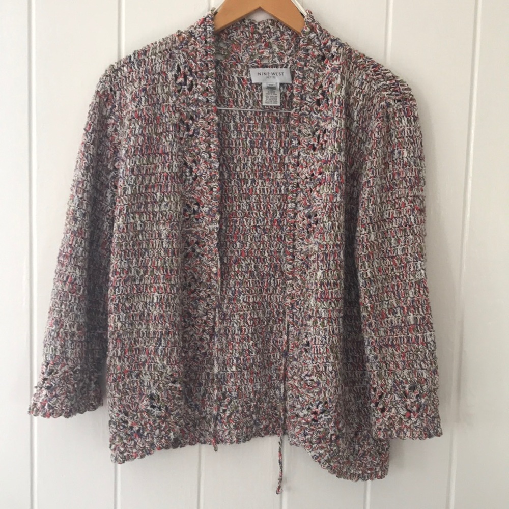 Nine West 3/4 Sleeve Crocheted Cardigan Cover Up size Petite Medium